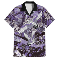 Japanese Hawaiian Crane Family Matching Puletasi and Hawaiian Shirt Purple Tapa Patchwork Pattern LT9 Dad's Shirt - Short Sleeve Purple - Polynesian Pride