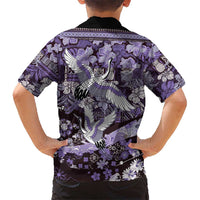 Japanese Hawaiian Crane Family Matching Summer Maxi Dress and Hawaiian Shirt Purple Tapa Patchwork Pattern LT9 - Polynesian Pride