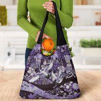 Japanese Hawaiian Crane Grocery Bag Purple Tapa Patchwork Pattern LT9 - Polynesian Pride