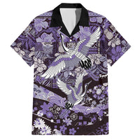 Japanese Hawaiian Crane Hawaiian Shirt Purple Tapa Patchwork Pattern