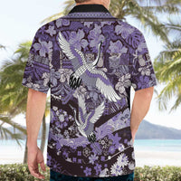 Japanese Hawaiian Crane Hawaiian Shirt Purple Tapa Patchwork Pattern