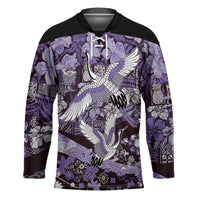 Japanese Hawaiian Crane Hockey Jersey Purple Tapa Patchwork Pattern LT9 Unisex Purple - Polynesian Pride