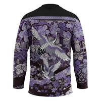 Japanese Hawaiian Crane Hockey Jersey Purple Tapa Patchwork Pattern LT9 - Polynesian Pride