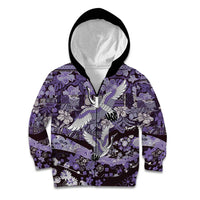 Japanese Hawaiian Crane Kid Hoodie Purple Tapa Patchwork Pattern LT9 Zip Hoodie Purple - Polynesian Pride