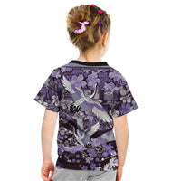 Japanese Hawaiian Crane Kid T Shirt Purple Tapa Patchwork Pattern LT9 - Polynesian Pride