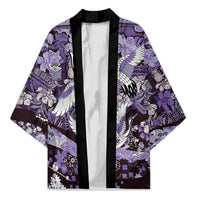 Japanese Hawaiian Crane Kimono Purple Tapa Patchwork Pattern
