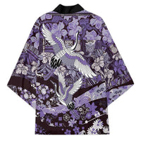 Japanese Hawaiian Crane Kimono Purple Tapa Patchwork Pattern
