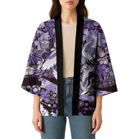 Japanese Hawaiian Crane Kimono Purple Tapa Patchwork Pattern
