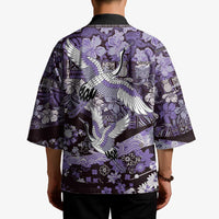Japanese Hawaiian Crane Kimono Purple Tapa Patchwork Pattern