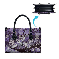 Japanese Hawaiian Crane Leather Bag Purple Tapa Patchwork Pattern LT9 - Polynesian Pride