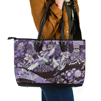 Japanese Hawaiian Crane Leather Tote Bag Purple Tapa Patchwork Pattern LT9 - Polynesian Pride