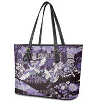 Japanese Hawaiian Crane Leather Tote Bag Purple Tapa Patchwork Pattern LT9 - Polynesian Pride