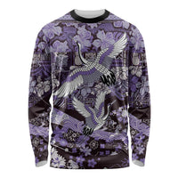 Japanese Hawaiian Crane Long Sleeve Shirt Purple Tapa Patchwork Pattern LT9 Unisex Purple - Polynesian Pride