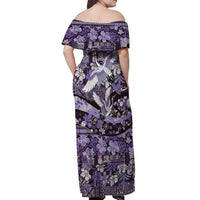 Japanese Hawaiian Crane Off Shoulder Maxi Dress Purple Tapa Patchwork Pattern LT9 - Polynesian Pride