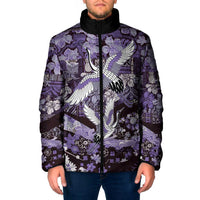 Japanese Hawaiian Crane Padded Jacket Purple Tapa Patchwork Pattern LT9 Men Purple - Polynesian Pride