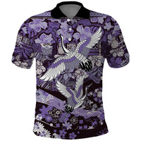 Japanese Hawaiian Crane Polo Shirt Purple Tapa Patchwork Pattern LT9 Purple - Polynesian Pride
