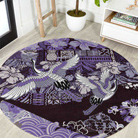 Japanese Hawaiian Crane Round Carpet Purple Tapa Patchwork Pattern LT9 Purple - Polynesian Pride