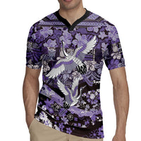 Japanese Hawaiian Crane Rugby Jersey Purple Tapa Patchwork Pattern LT9 - Polynesian Pride