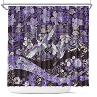 Japanese Hawaiian Crane Shower Curtain Purple Tapa Patchwork Pattern LT9 Purple - Polynesian Pride