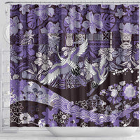 Japanese Hawaiian Crane Shower Curtain Purple Tapa Patchwork Pattern LT9 - Polynesian Pride
