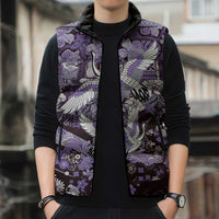 Japanese Hawaiian Crane Sleeveless Puffer Jacket Purple Tapa Patchwork Pattern LT9 - Polynesian Pride
