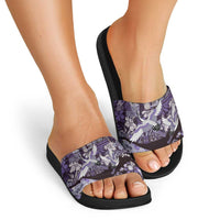 Japanese Hawaiian Crane Slide Sandals Purple Tapa Patchwork Pattern LT9 - Polynesian Pride