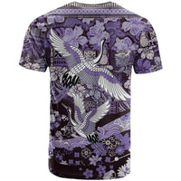Japanese Hawaiian Crane T Shirt Purple Tapa Patchwork Pattern LT9 - Polynesian Pride