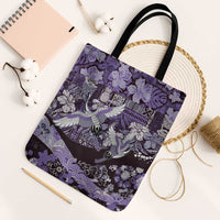 Japanese Hawaiian Crane Tote Bag Purple Tapa Patchwork Pattern LT9 Black Strap One Size Purple - Polynesian Pride
