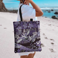 Japanese Hawaiian Crane Tote Bag Purple Tapa Patchwork Pattern LT9 - Polynesian Pride