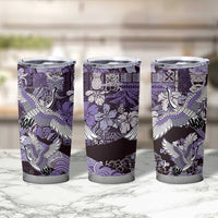 Japanese Hawaiian Crane Tumbler Cup Purple Tapa Patchwork Pattern LT9 - Polynesian Pride