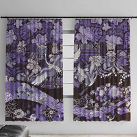 Japanese Hawaiian Crane Window Curtain Purple Tapa Patchwork Pattern LT9 With Hooks Purple - Polynesian Pride