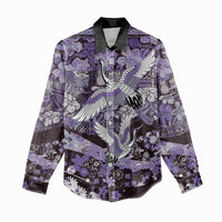 Japanese Hawaiian Crane Women Casual Shirt Purple Tapa Patchwork Pattern LT9 - Polynesian Pride