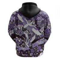 Japanese Hawaiian Crane Zip Hoodie Purple Tapa Patchwork Pattern LT9 - Polynesian Pride