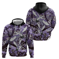 Japanese Hawaiian Crane Zip Hoodie Purple Tapa Patchwork Pattern LT9 - Polynesian Pride