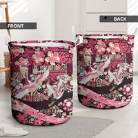 Japanese Hawaiian Crane Laundry Basket Soft Pink Tapa Patchwork Pattern LT9 - Polynesian Pride