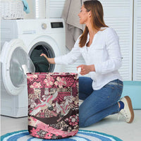Japanese Hawaiian Crane Laundry Basket Soft Pink Tapa Patchwork Pattern LT9 - Polynesian Pride
