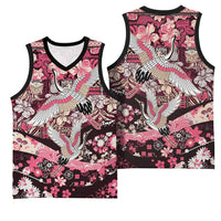 Japanese Hawaiian Crane Basketball Jersey Soft Pink Tapa Patchwork Pattern LT9 - Polynesian Pride