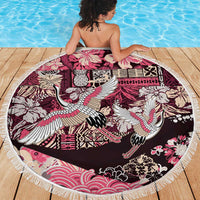 Japanese Hawaiian Crane Beach Blanket Soft Pink Tapa Patchwork Pattern LT9 - Polynesian Pride