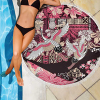 Japanese Hawaiian Crane Beach Blanket Soft Pink Tapa Patchwork Pattern LT9 - Polynesian Pride