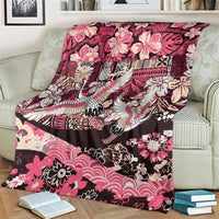 Japanese Hawaiian Crane Blanket Soft Pink Tapa Patchwork Pattern LT9 - Polynesian Pride
