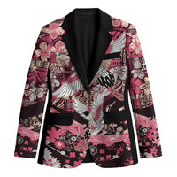 Japanese Hawaiian Crane Blazer Soft Pink Tapa Patchwork Pattern LT9 Unisex Pink - Polynesian Pride