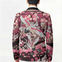 Japanese Hawaiian Crane Blazer Soft Pink Tapa Patchwork Pattern LT9 - Polynesian Pride