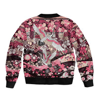 Japanese Hawaiian Crane Bomber Jacket Soft Pink Tapa Patchwork Pattern LT9 - Polynesian Pride