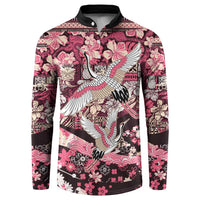 Japanese Hawaiian Crane Button Sweatshirt Soft Pink Tapa Patchwork Pattern LT9 Pink - Polynesian Pride