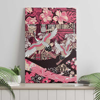 Japanese Hawaiian Crane Canvas Wall Art Soft Pink Tapa Patchwork Pattern LT9 - Polynesian Pride