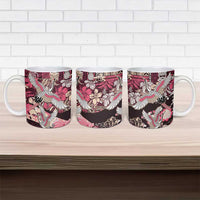 Japanese Hawaiian Crane Ceramic Mug Soft Pink Tapa Patchwork Pattern LT9 - Polynesian Pride