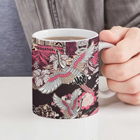 Japanese Hawaiian Crane Ceramic Mug Soft Pink Tapa Patchwork Pattern LT9 - Polynesian Pride