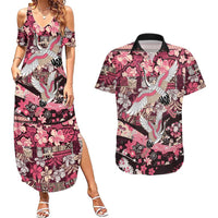 Japanese Hawaiian Crane Couples Matching Summer Maxi Dress and Hawaiian Shirt Soft Pink Tapa Patchwork Pattern LT9 Pink - Polynesian Pride
