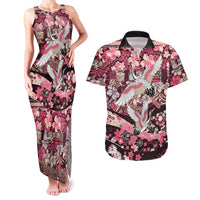 Japanese Hawaiian Crane Couples Matching Tank Maxi Dress and Hawaiian Shirt Soft Pink Tapa Patchwork Pattern LT9 Pink - Polynesian Pride
