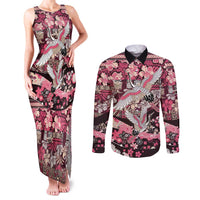 Japanese Hawaiian Crane Couples Matching Tank Maxi Dress and Long Sleeve Button Shirt Soft Pink Tapa Patchwork Pattern LT9 Pink - Polynesian Pride